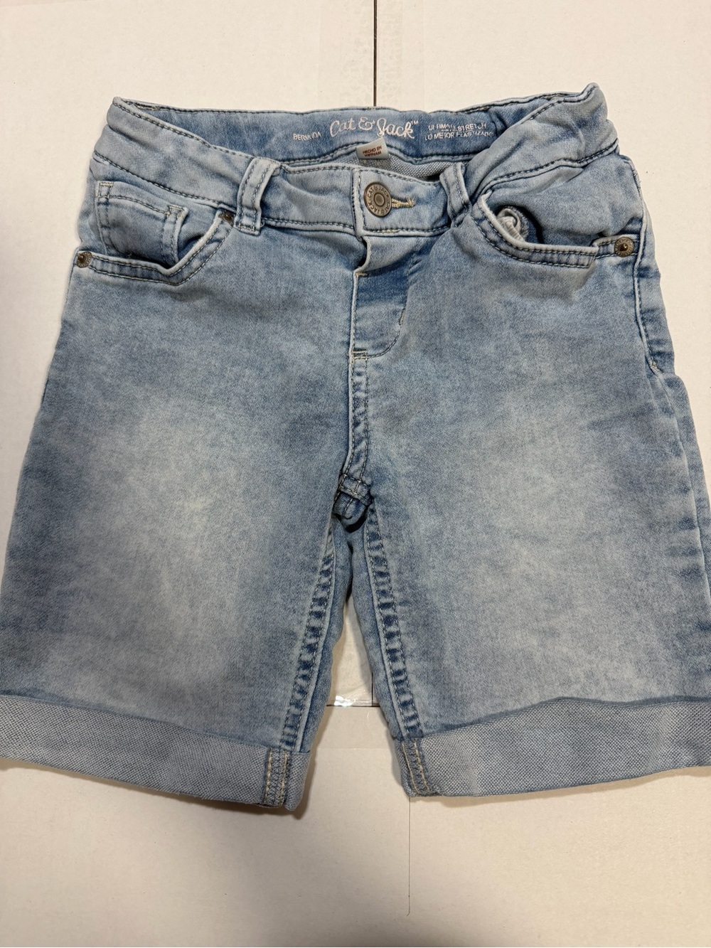 Cat & Jack Light Blue Stretch Denim Roll-Cuff Kids Shorts